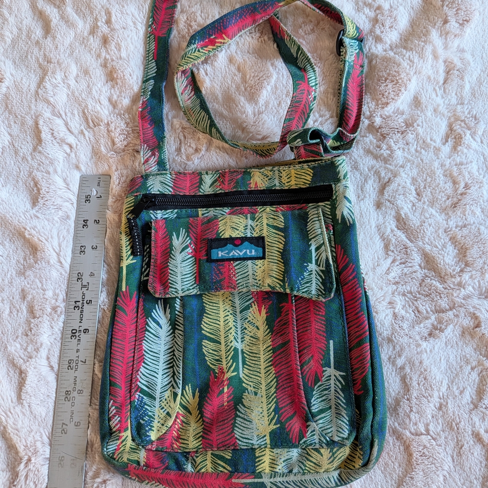 KAVU Feather Pattern Crossbody Bag - Red, Yellow, Green
